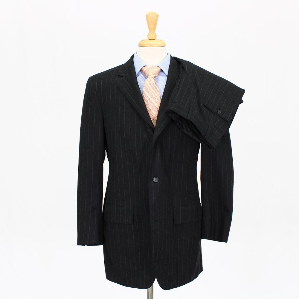 Vintage 1980's Brooks Brothers 40L 36x30 Gray Stripe 3B Full Suit R274
